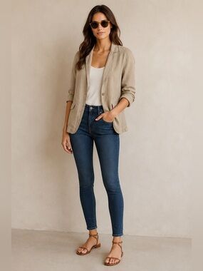 ANTHROPOLOGIE Marrakech Libby Beige Linen Blazer size S